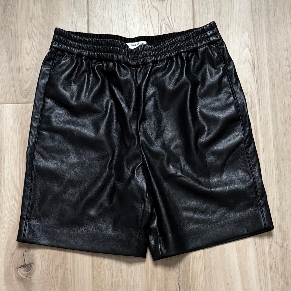 Aritzia Babaton Black Faux Leather Bermuda  Shorts